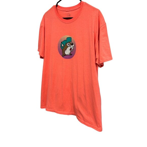 Bucc-ees Coral T-Shirt With Cartoon Graphic Happy Place Print Sz Large - Picture 3 of 8